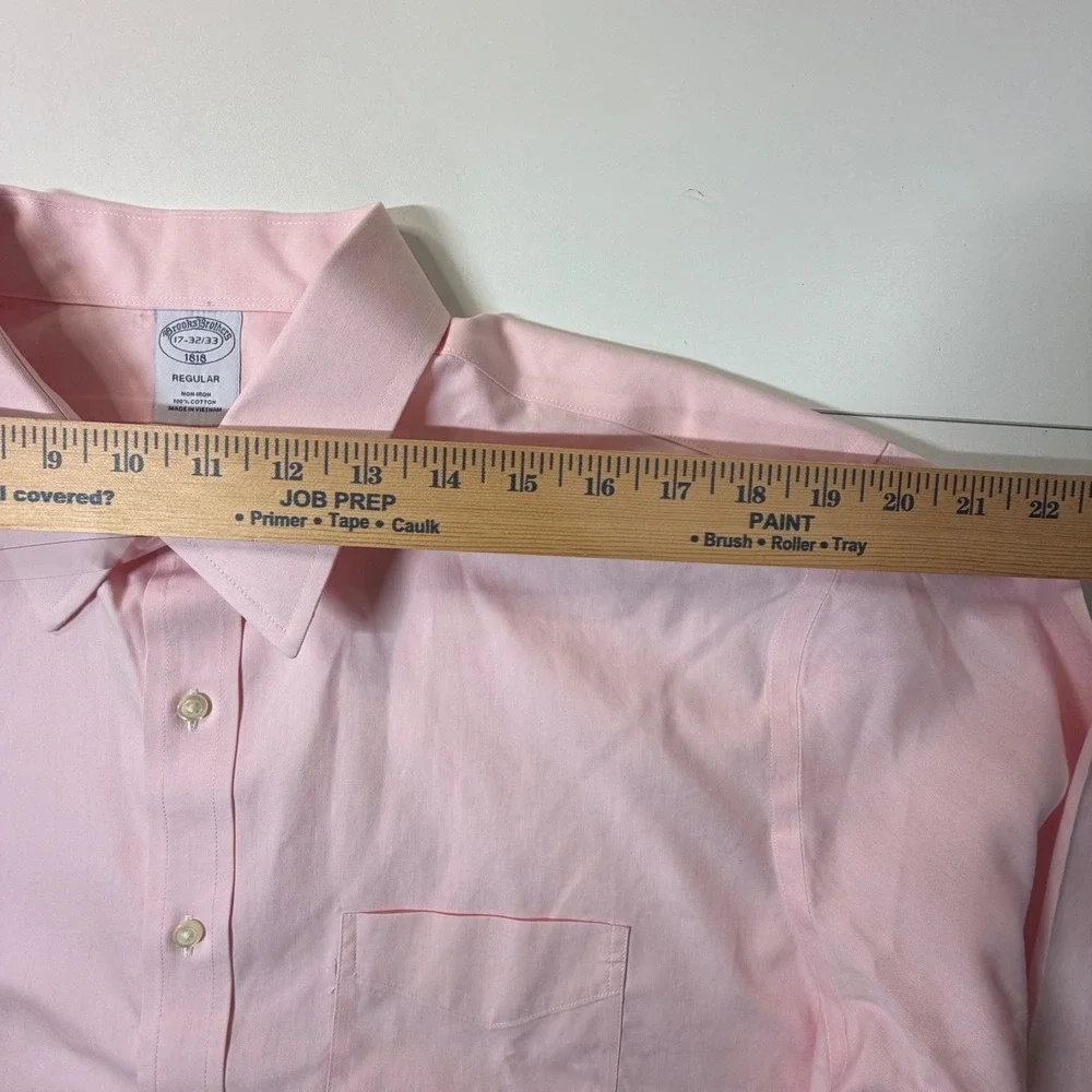 Brooks Brothers Dress Shirt Men 17 32/33 Pink Non-Iron Regular Fit Button Down